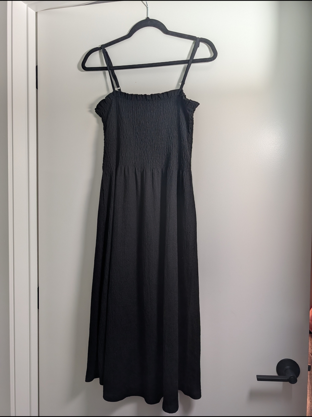 H&M Black Smocked Midi Dress with Adjustable Straps